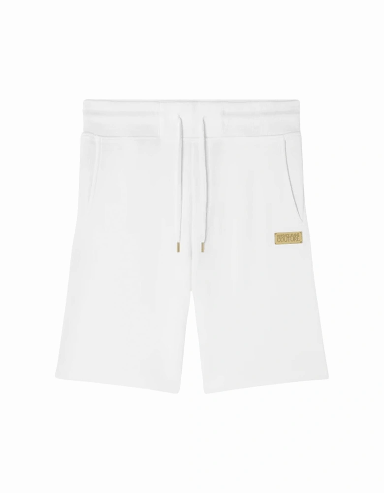 Cotton Metal Logo Oversized Fit White Shorts