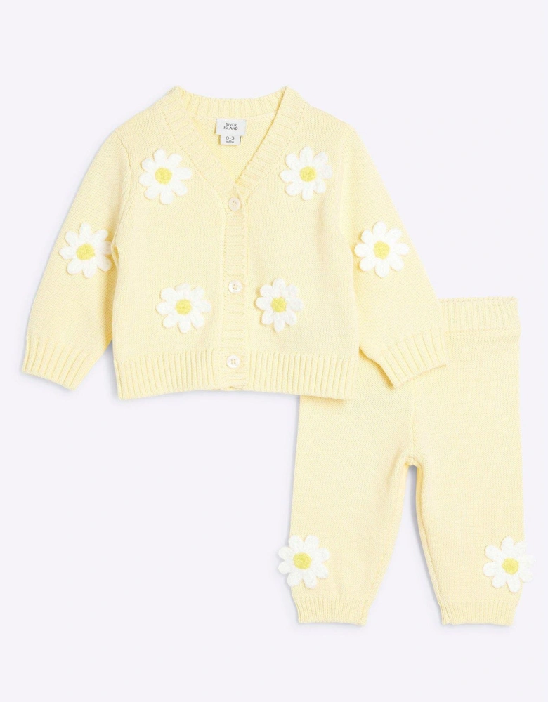 Baby Girls Daisy Knitted Cardigan Set - Pastel Yellow