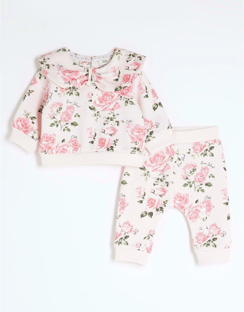 Baby Girls Rose Print Sweatshirt Set - Cream