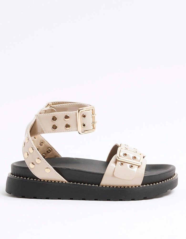 Girls Studded Chunky Strapped Sandals - Beige