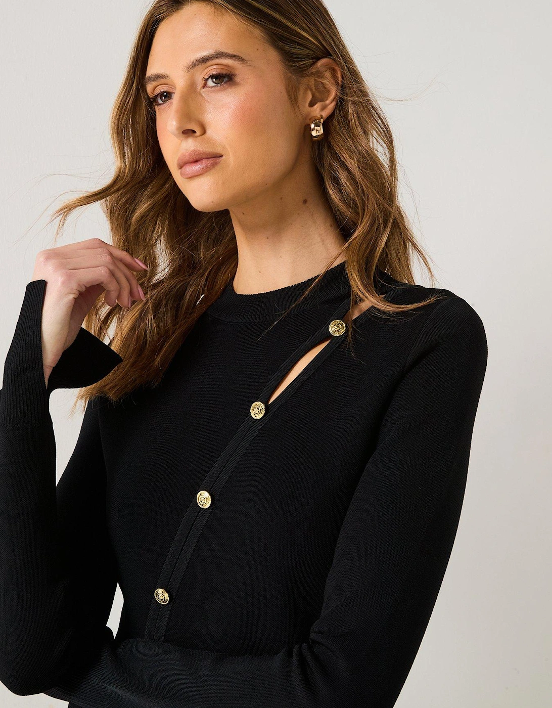 Button Detail Cropped Knit Jumper - Black