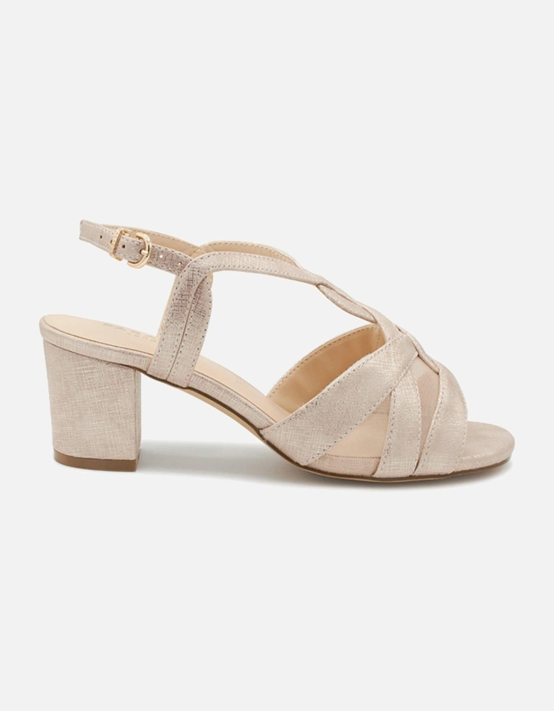 Narelle Wide Fit Shimmer Heeled Sandal - Nude