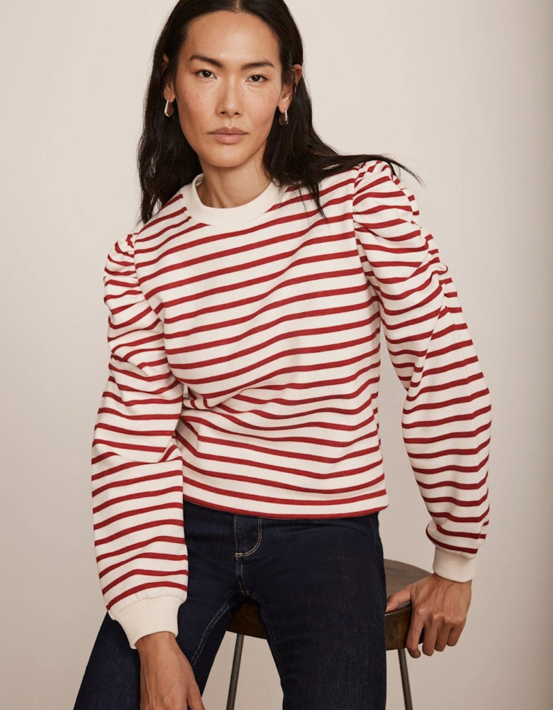 Stripe Ruched Sweatshirt - Red