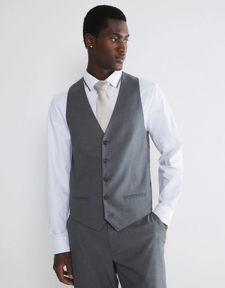 Plain Single Breasted Suit Waistcoat - Grey