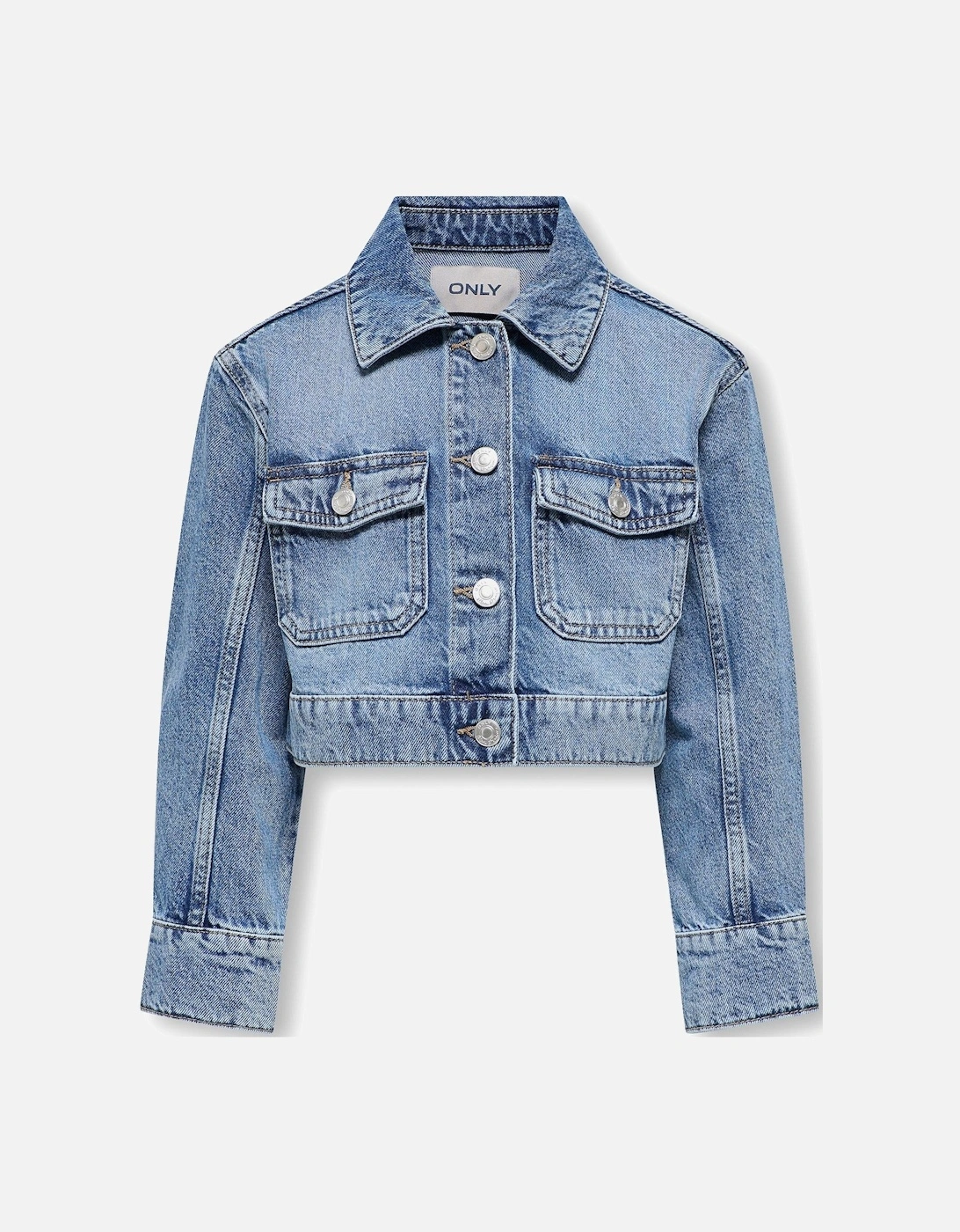 Girls Cropped Denim Jacket - Medium Blue Denim, 2 of 1