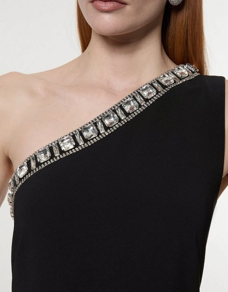 Crystal Embellished One Shoulder Woven Maxi Dress