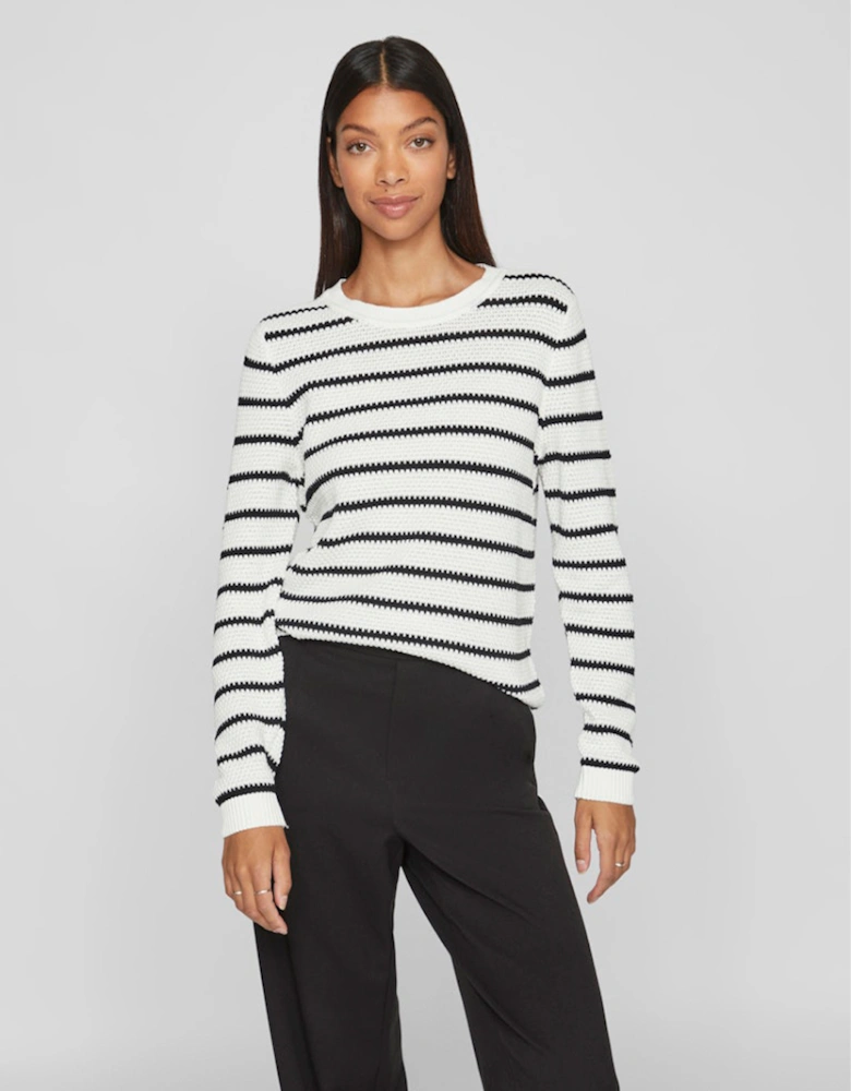 Dalo O-Neck Long Sleeve Stripe Knit Pullover White Alyssum/Black