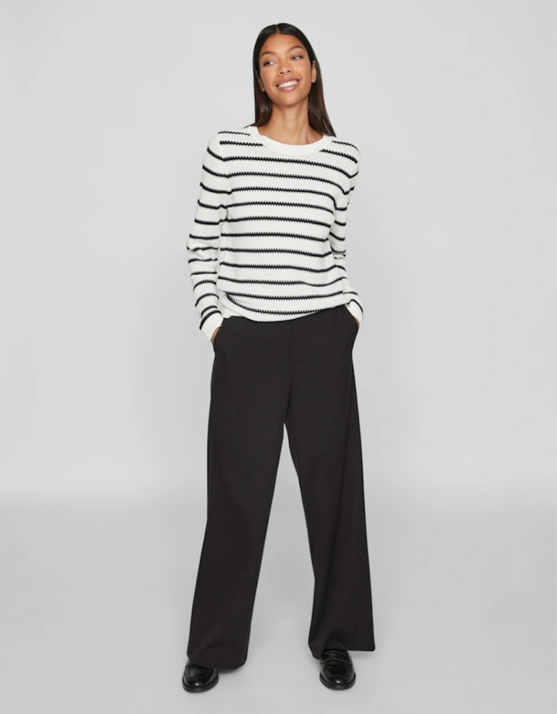 Dalo O-Neck Long Sleeve Stripe Knit Pullover White Alyssum/Black