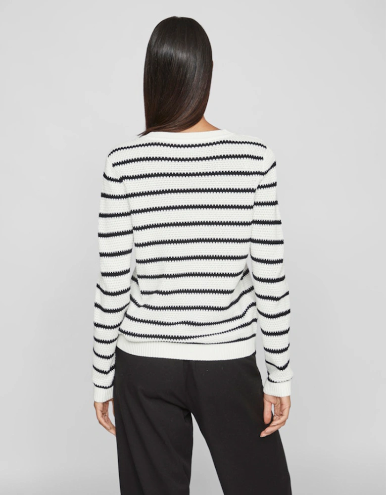 Dalo O-Neck Long Sleeve Stripe Knit Pullover White Alyssum/Black