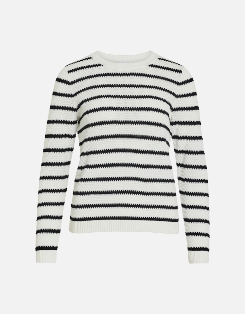 Dalo O-Neck Long Sleeve Stripe Knit Pullover White Alyssum/Black