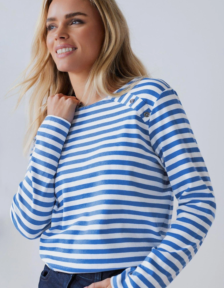 Petite Stripe Button Top - Blue