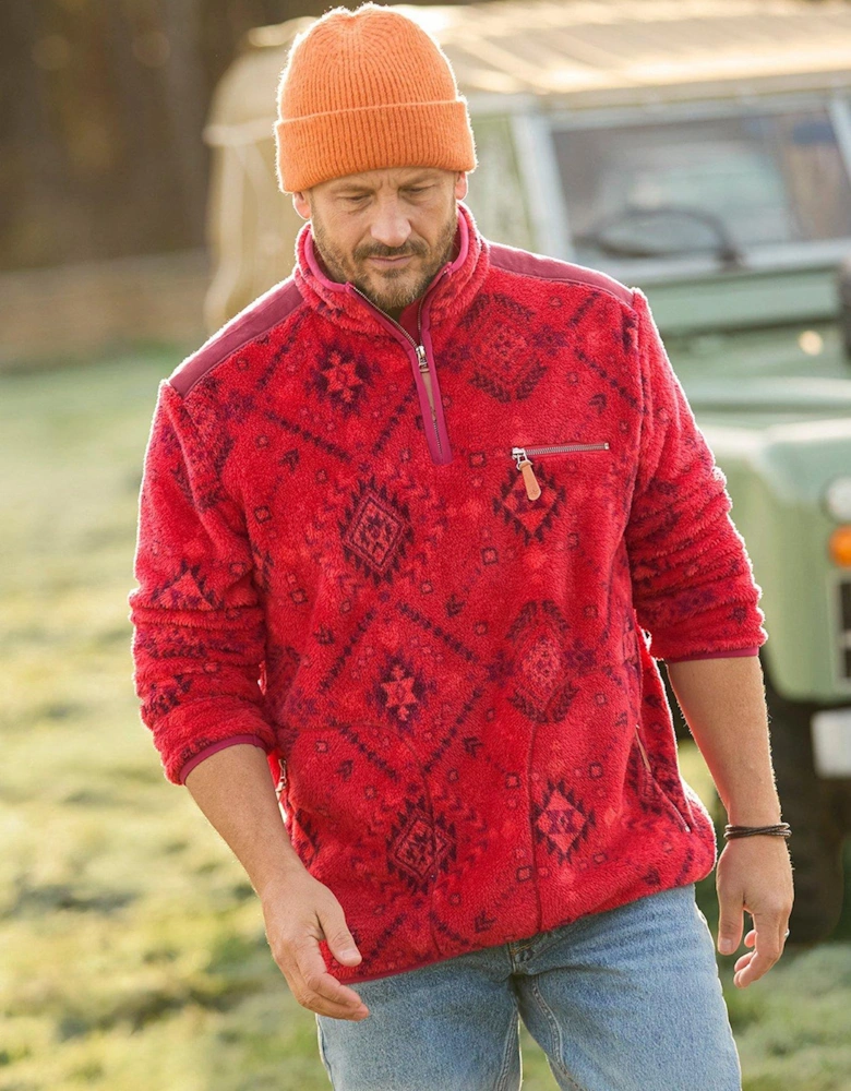 Fabulous Fleece Funnel Neck Quarter Zip Sweat - Red