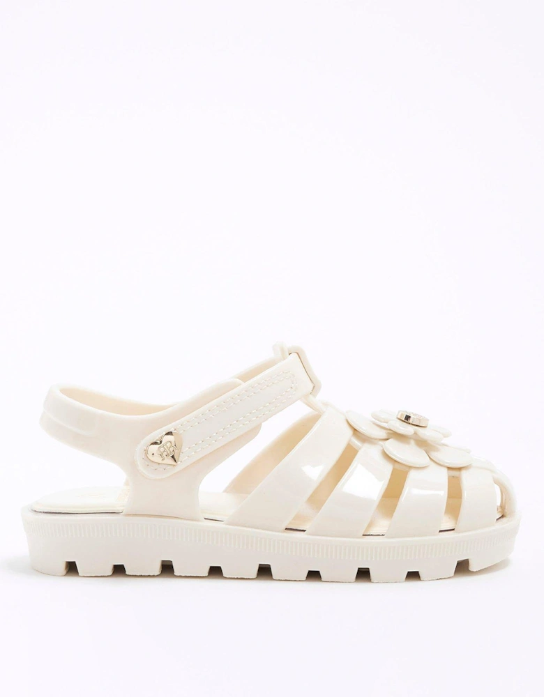 Girls Floral Jelly Sandals - Cream