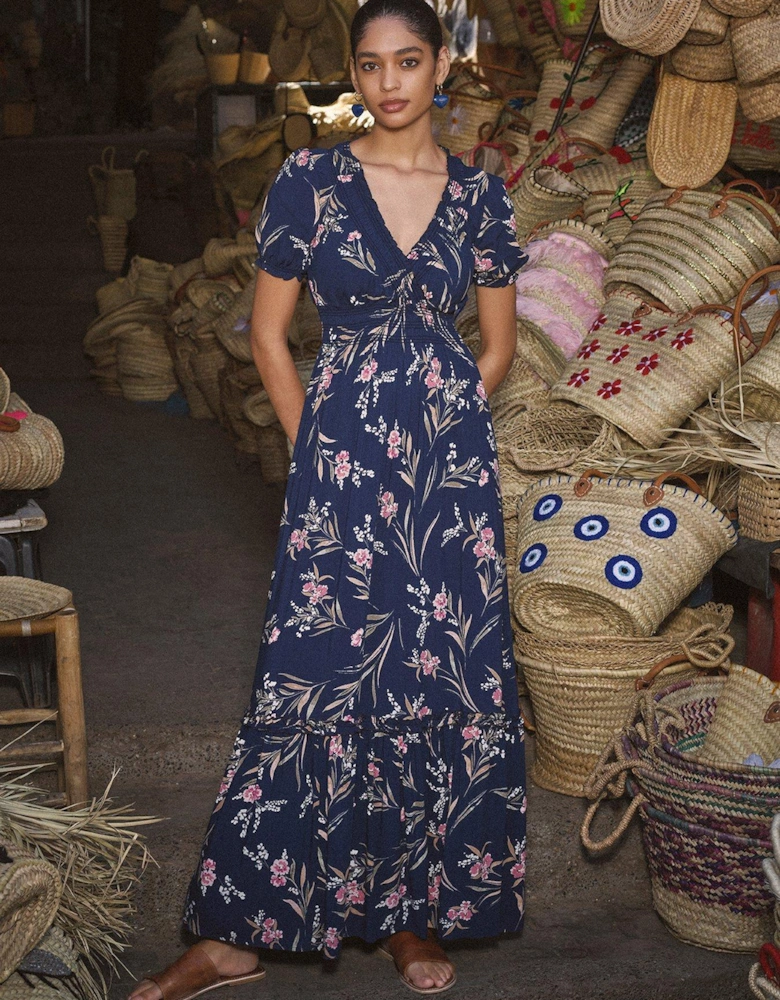 Watercolor Floral Smock Maxi Drs