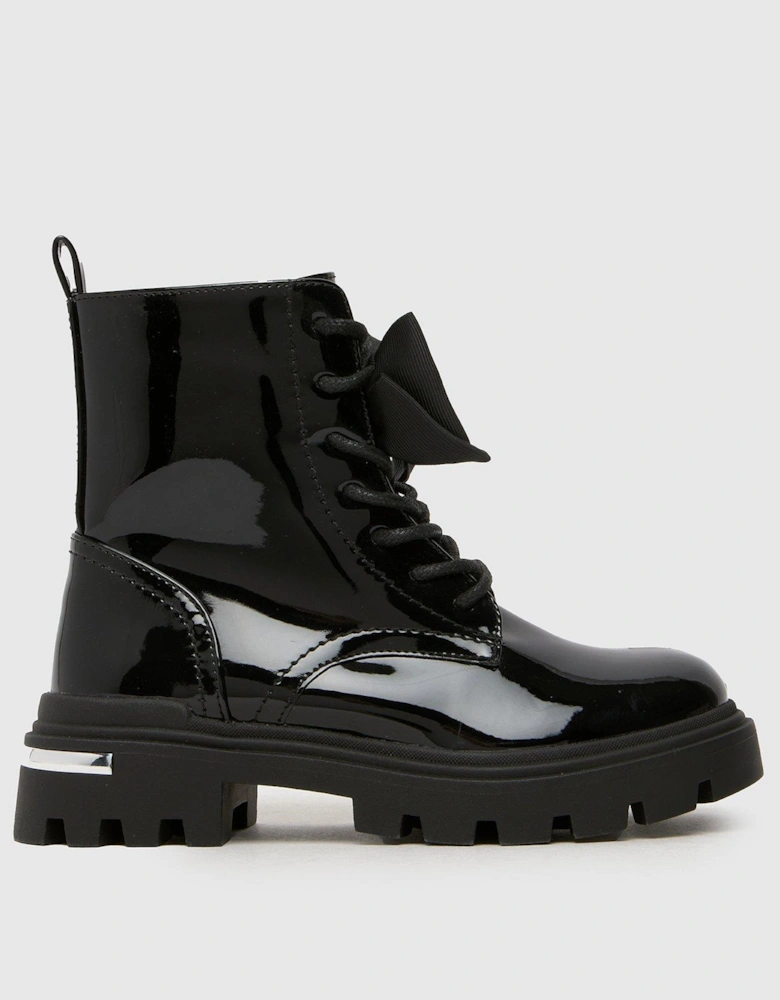 Callie Bow Junior Patent Boot - Black