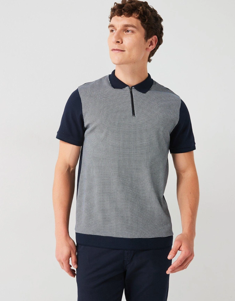 Geo Zip Neck Polo - Navy