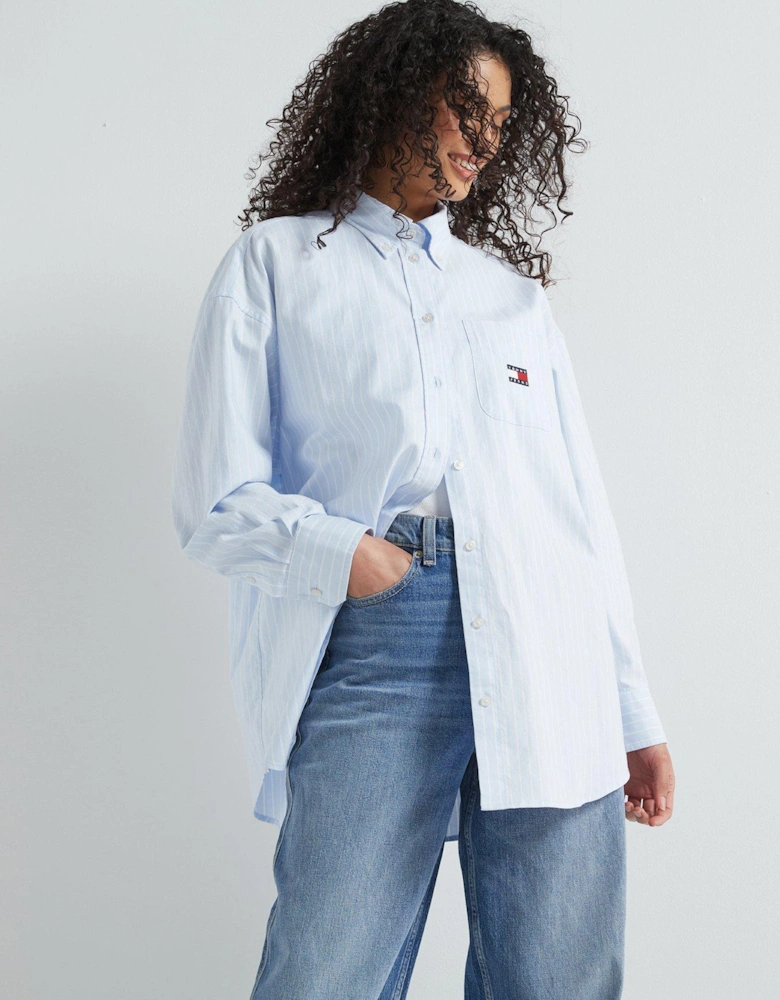 Striped Badge Logo Oxford Shirt - Blue