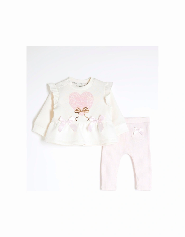 Baby Girls Peplum Heart Sweatshirt Set - Cream