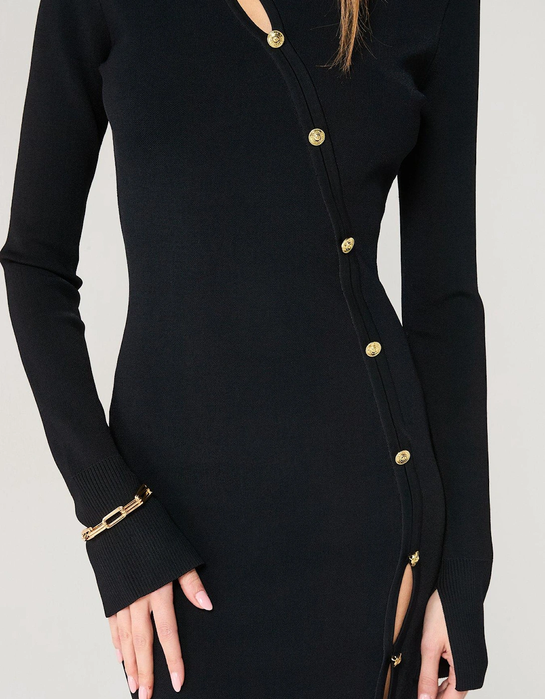 Button Detail Midi Dress - Black