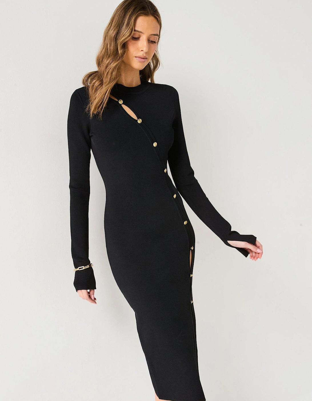 Button Detail Midi Dress - Black, 7 of 6