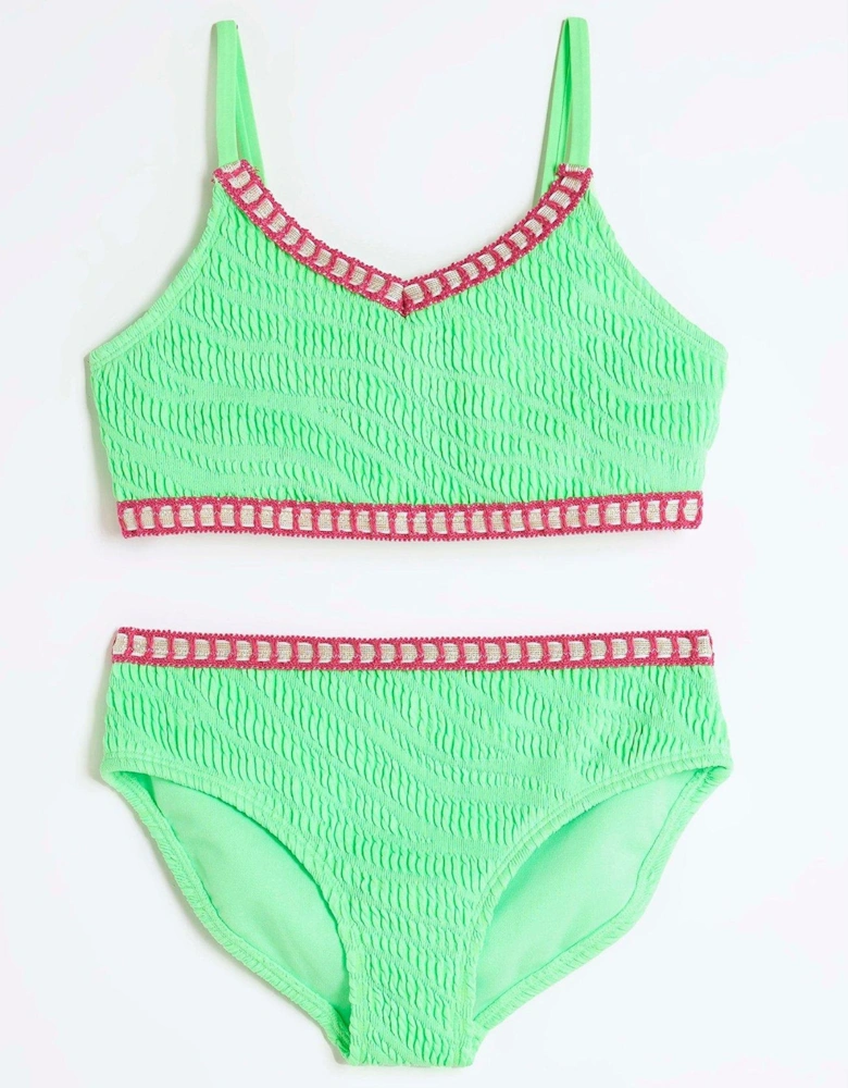 Girls Blanket Stitch Bikini Set - Green