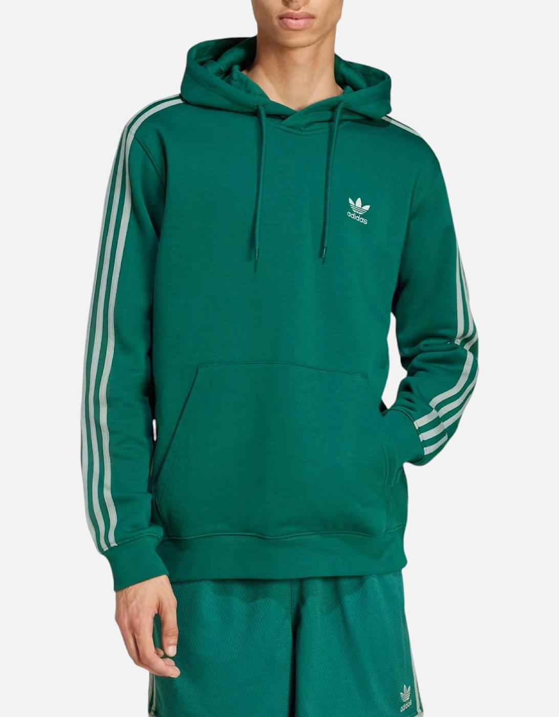 Adidas Men's Green Originals 3-Stripes Pullover Hoodie Winter Fleece Hooded Sweatshirt  38 M