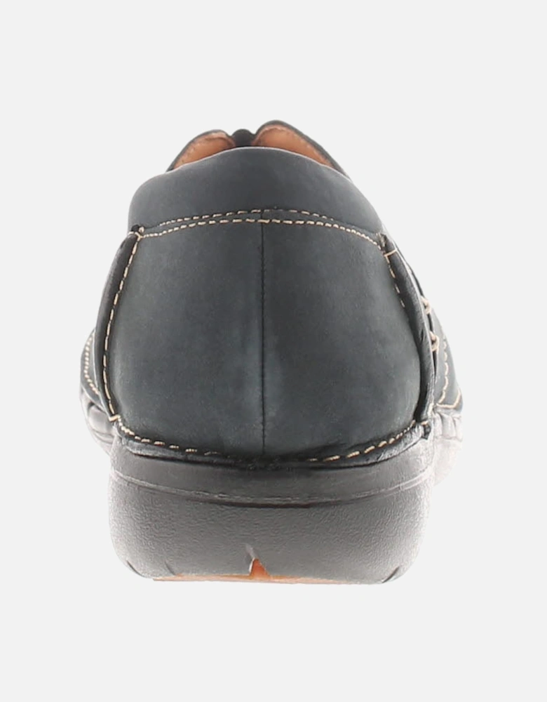 Womens Flat Shoes Unloop Stride Leather Slip On navy UK Size