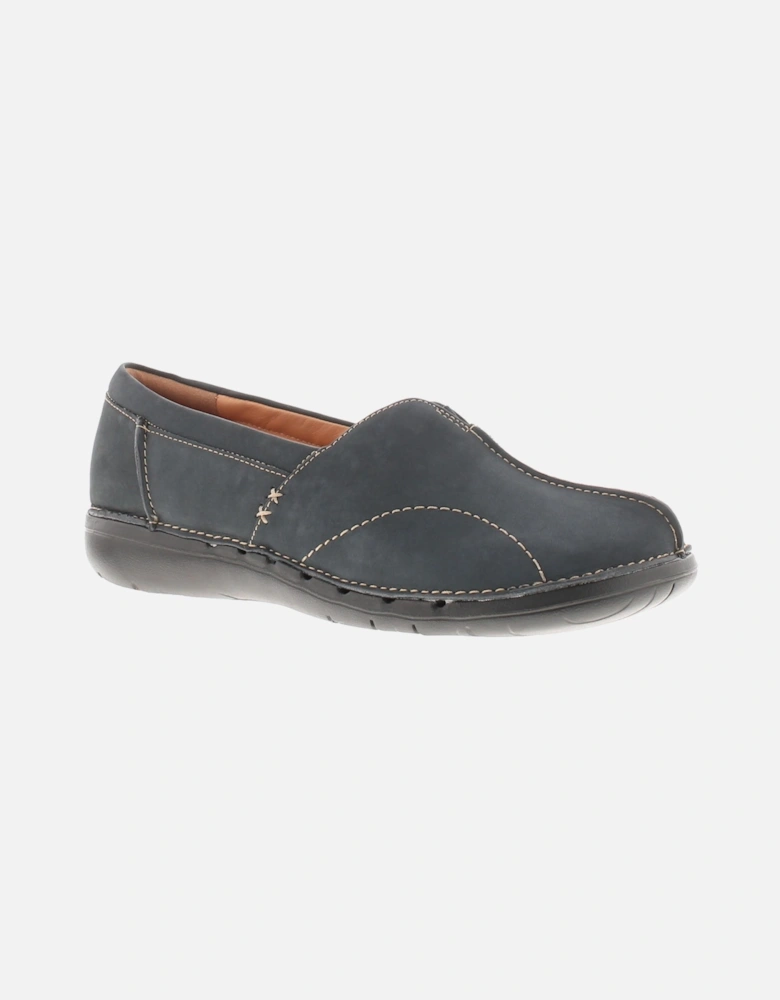 Womens Flat Shoes Unloop Stride Leather Slip On navy UK Size