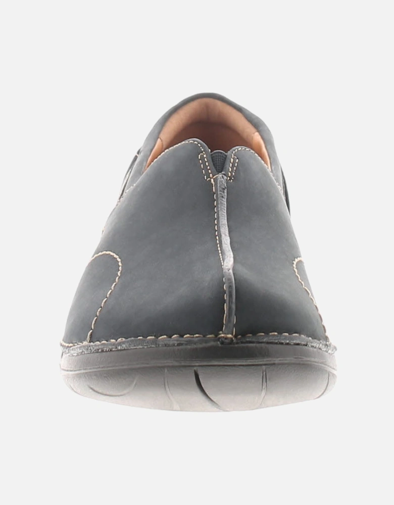 Womens Flat Shoes Unloop Stride Leather Slip On navy UK Size
