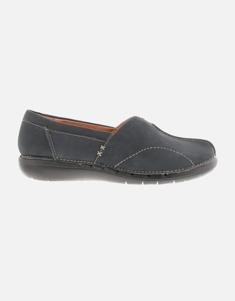 Womens Flat Shoes Unloop Stride Leather Slip On navy UK Size