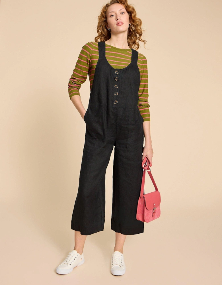 Viola Linen Dungaree - Black