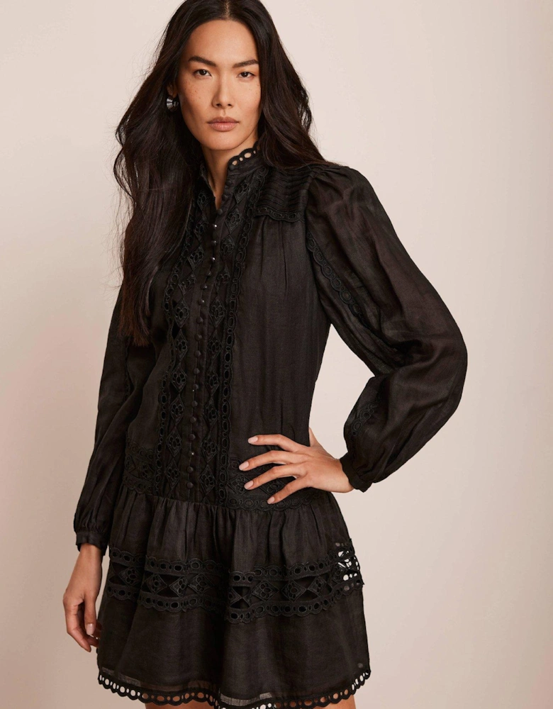 Lace Detail Mini Dress - Black