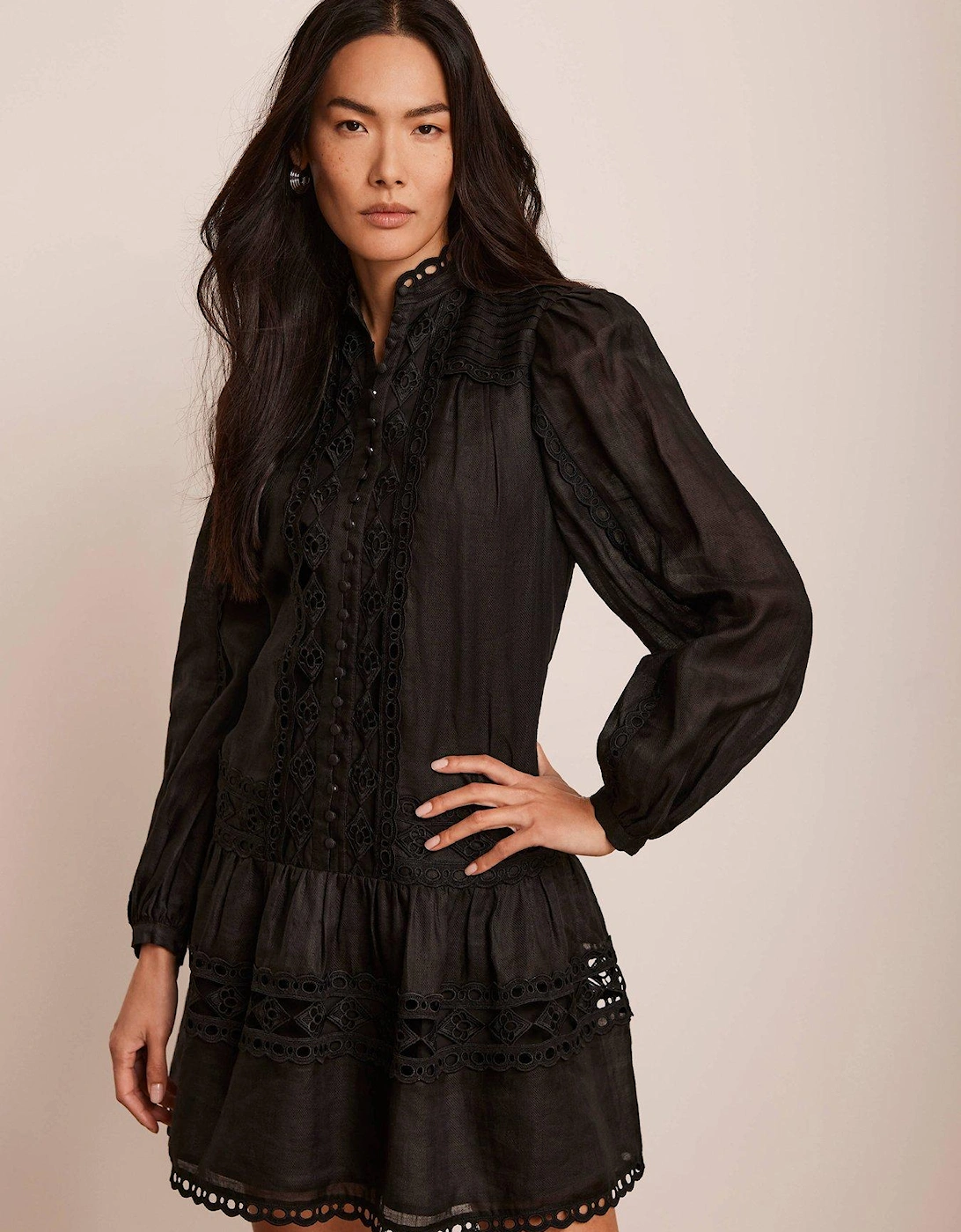 Lace Detail Mini Dress - Black, 2 of 1