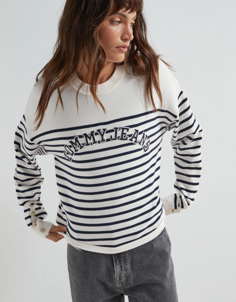 Striped Varsity Logo Jumper - White