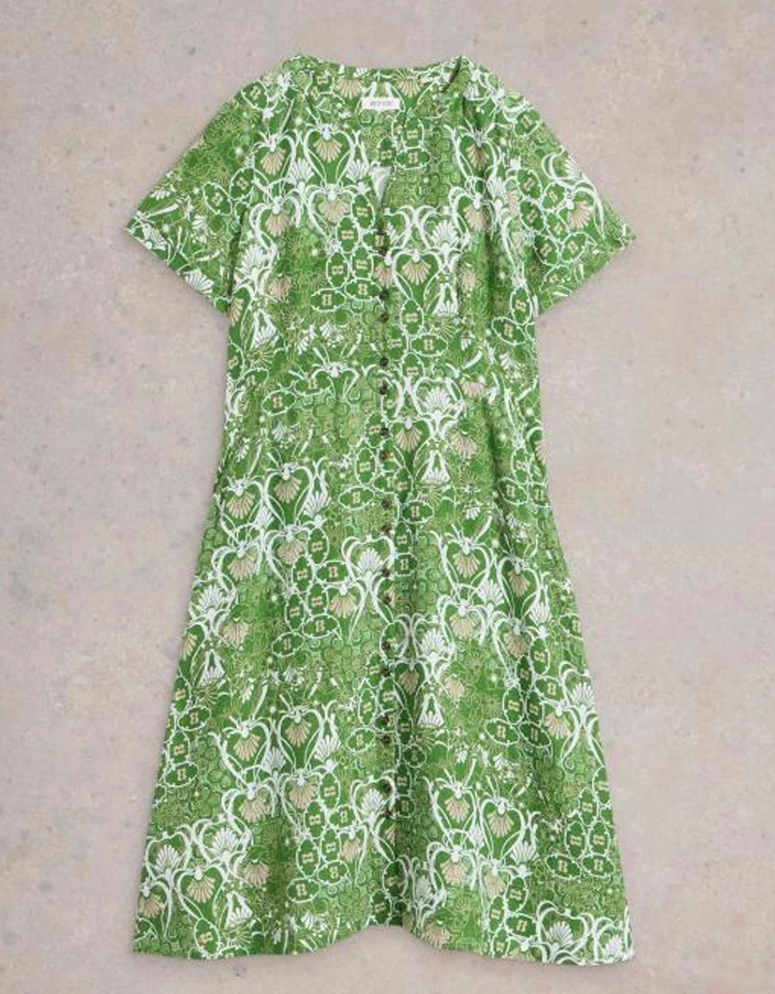 Women's Iris Linen Dress Petite Green Print