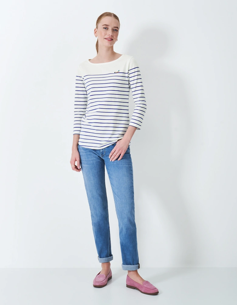 Women's Embroidered Essential Breton White/Navy/Duck Embroidery