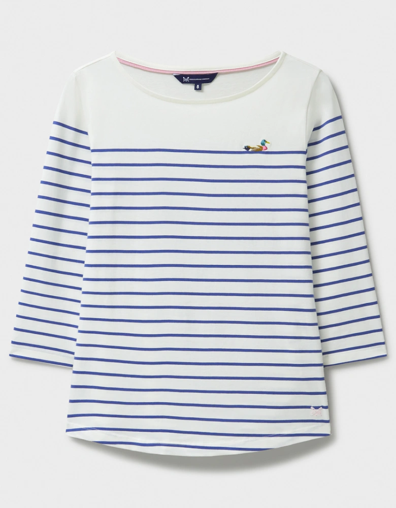 Women's Embroidered Essential Breton White/Navy/Duck Embroidery