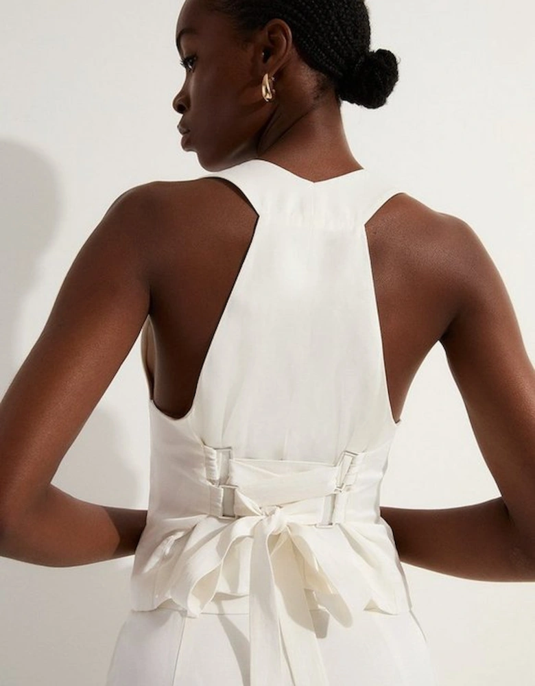 Tailored Viscose Linen Corset Back Detail Waistcoat