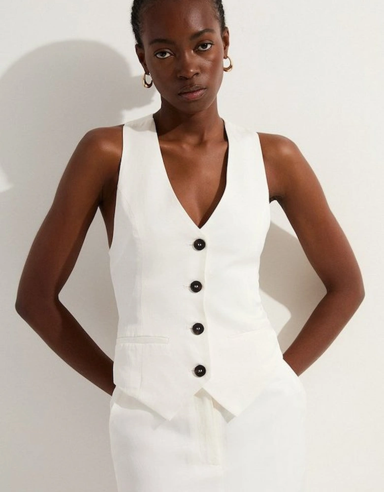 Tailored Viscose Linen Corset Back Detail Waistcoat