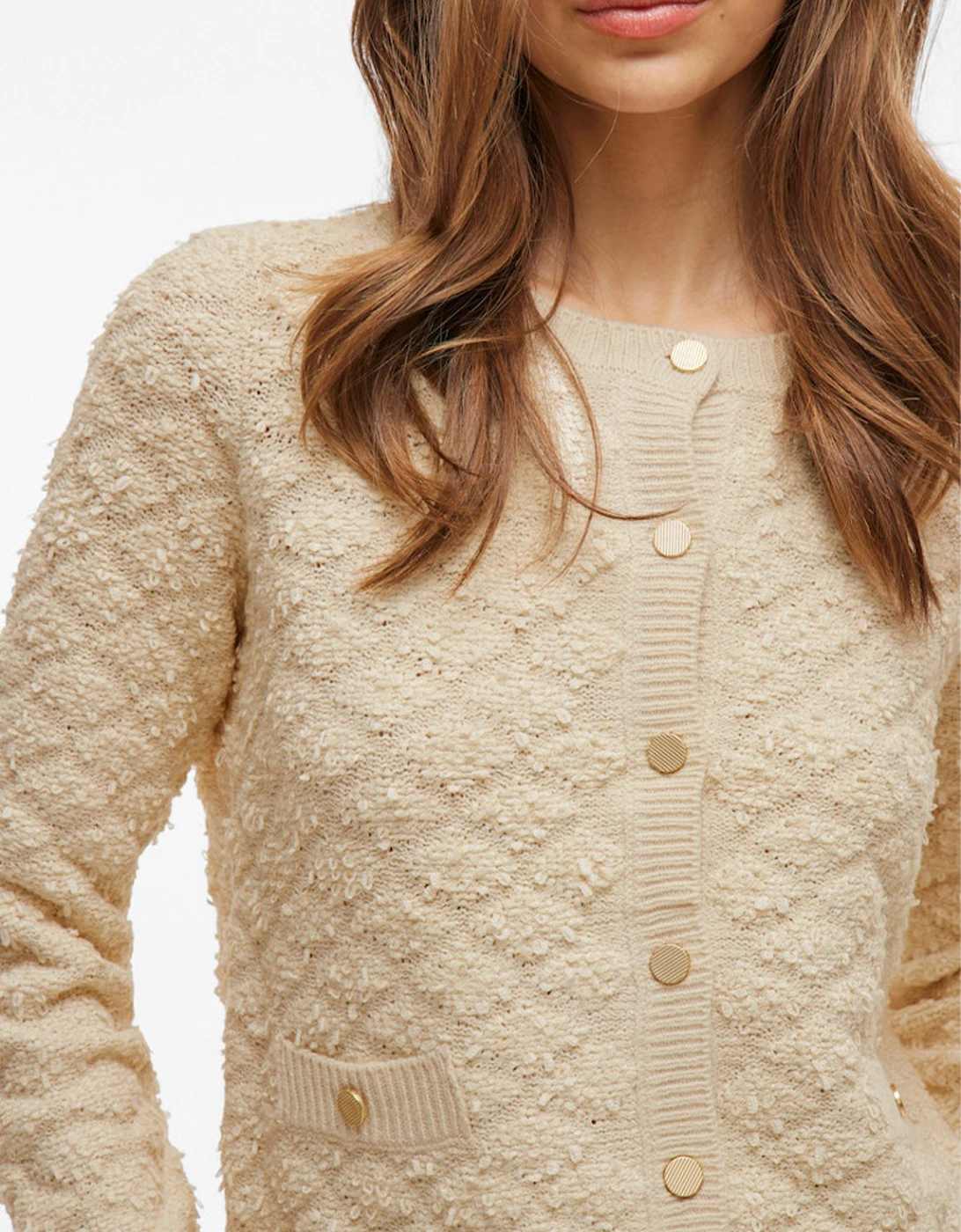 Ineyah O-neck Long Sleeve Button Knit Cardigan Birch Gold Button