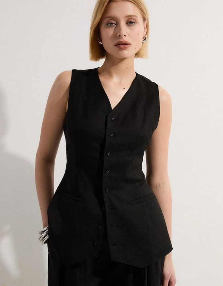 Viscose Linen Woven Longline Waistcoat