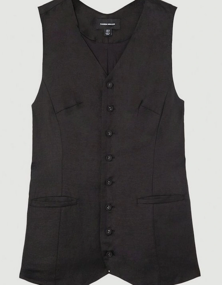 Viscose Linen Woven Longline Waistcoat