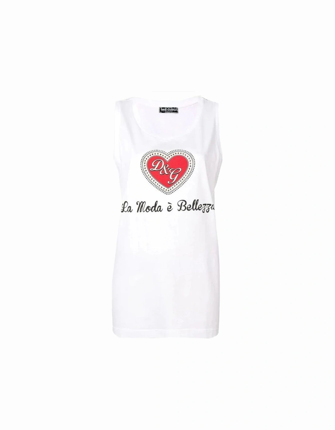 Heart Logo Cotton Tank Top with Diamond Decoration. Women - White, 4 of 3
