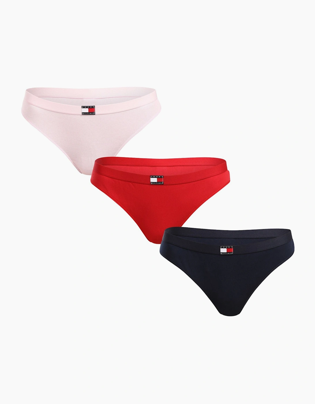 Tommy Hilfiger Women's 3-Pack Heritage Badge Thongs, Red/Pink/Navy - Pink/Pink - Size: 16