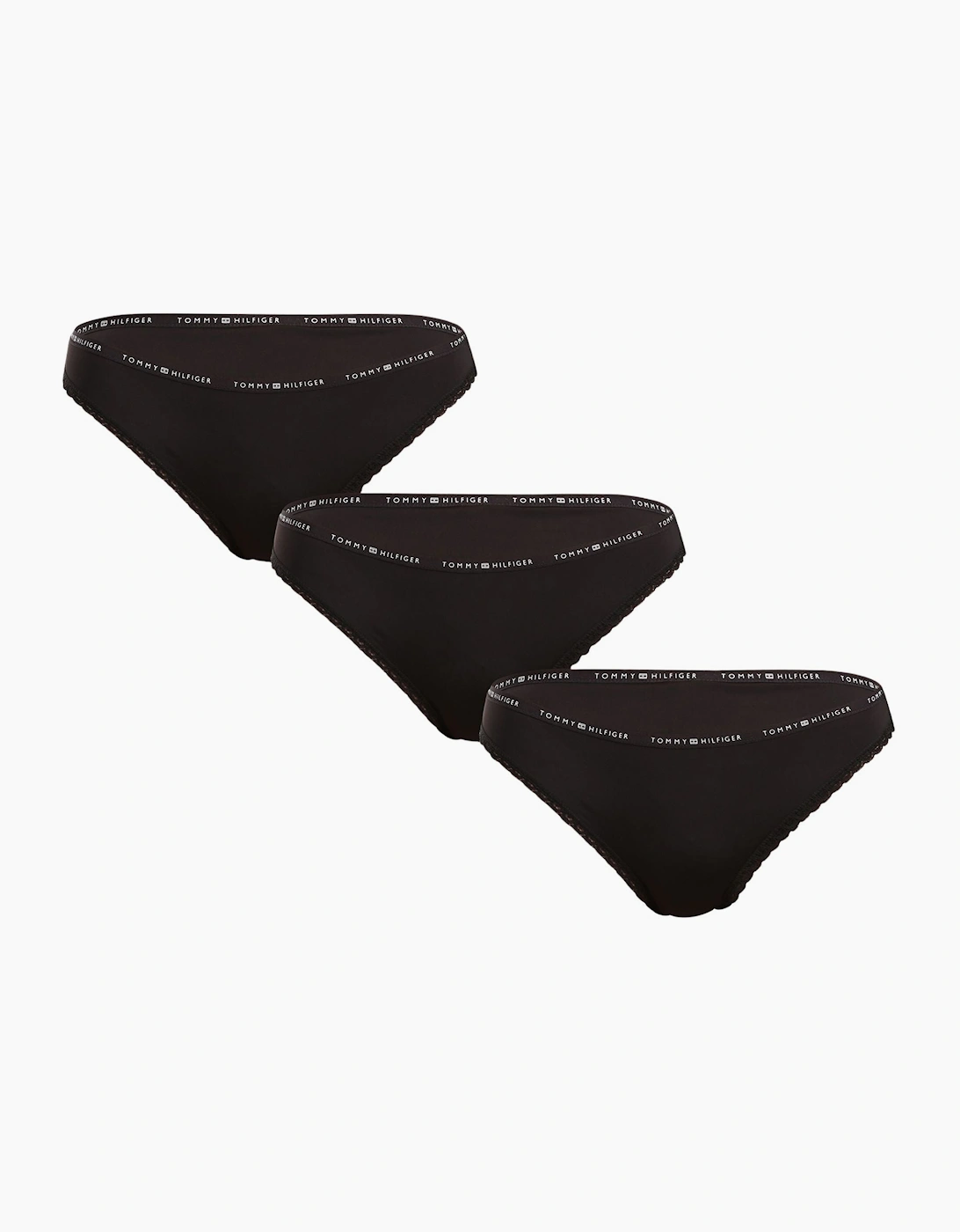 Tommy Hilfiger Women's Black 3-Pack Classic Logo Lace Thongs,  14 L