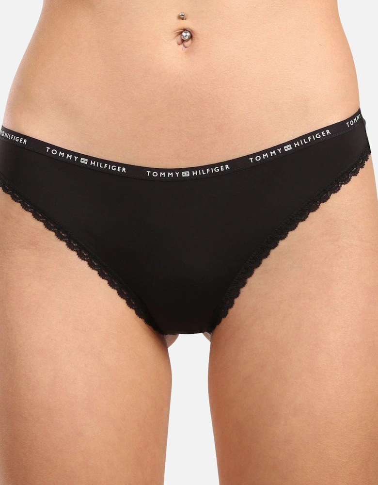 3-Pack Classic Logo Lace Thongs, Black