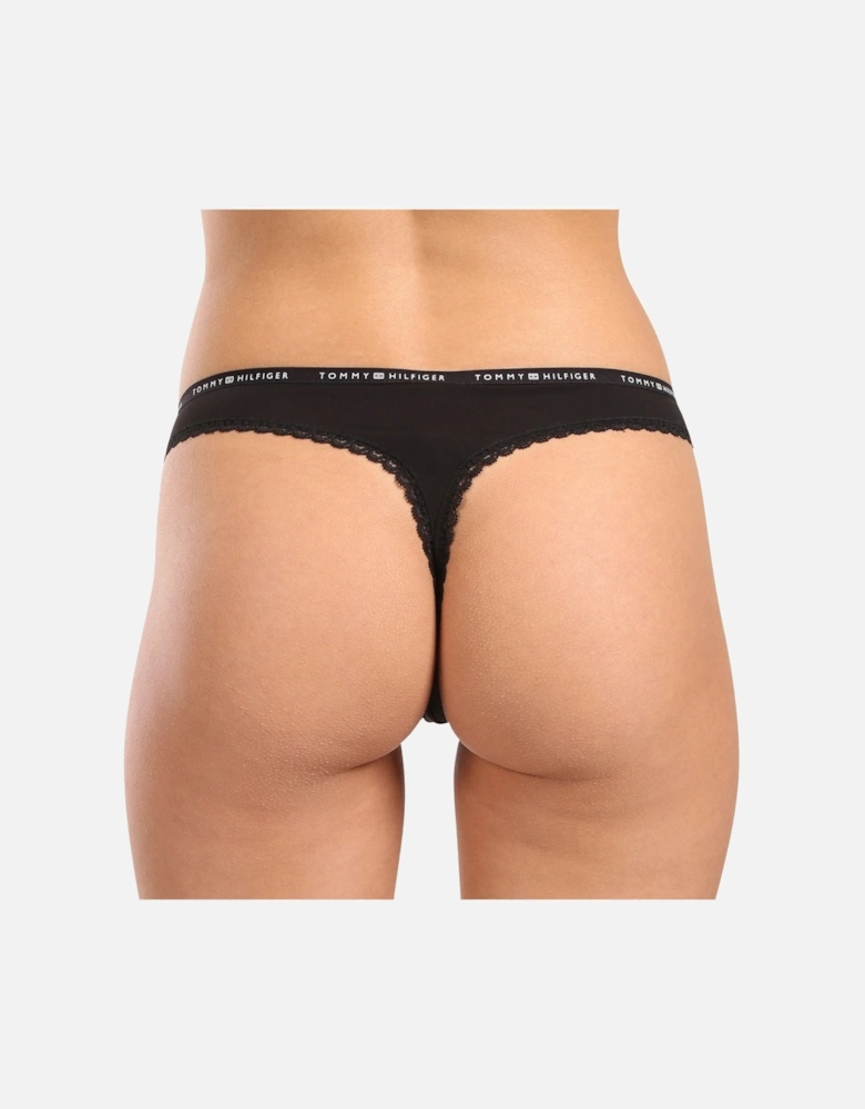 3-Pack Classic Logo Lace Thongs, Black