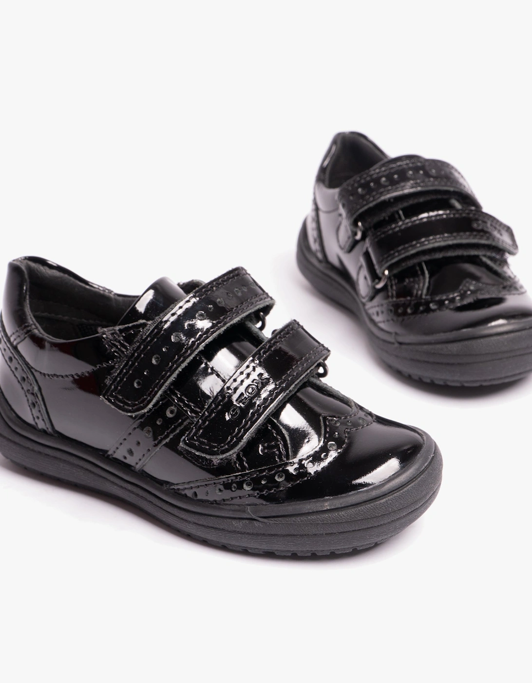 HADRIEL G G Girls Leather Touch Fasten School Shoes Patent Black