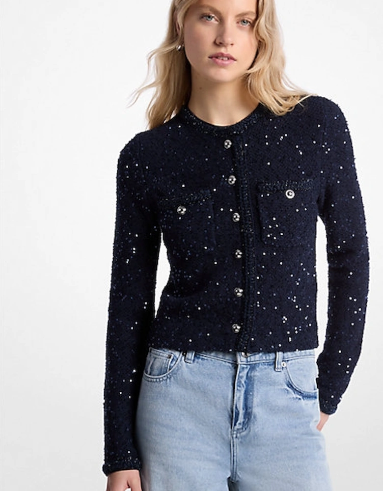 Sequined Metallic Stretch Knit Jacket