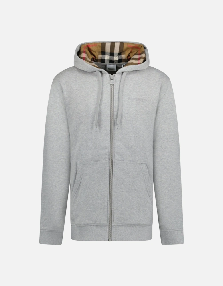 'Hove' check Hood Embroidery Logo Hoodie Zip Sweatshirt Grey